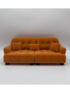1:12 Scale Miniature Sofa, Dollhouse Furniture, Velvet Flocked MCM Sofa Orange
